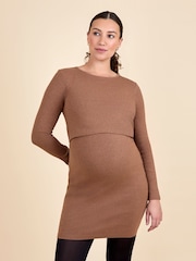 JoJo Maman Bébé Gold Ribbed Mini Maternity & Nursing Dress - Image 4 of 5