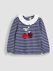JoJo Maman Bébé Blue Appliqué Collar Stripe Top - Image 1 of 3