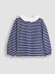 JoJo Maman Bébé Blue Appliqué Collar Stripe Top - Image 2 of 3
