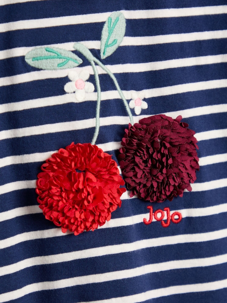 JoJo Maman Bébé Navy Blue Cherry Appliqué Collar Stripe Top - Image 3 of 3 JoJo Maman Bébé Navy Blue Cherry Appliqué Collar Stripe Top - Image 3 of 3