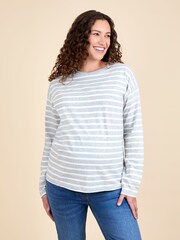 JoJo Maman Bébé Grey Stripe Long Sleeve Boyfriend Maternity T-Shirt - Image 1 of 4