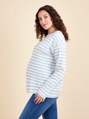 JoJo Maman Bébé Grey Stripe Long Sleeve Boyfriend Maternity T-Shirt - Image 2 of 4