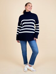 JoJo Maman Bébé Navy Ecru Stripe Striped Turtleneck Maternity And Nursing Jumper - Image 4 of 5