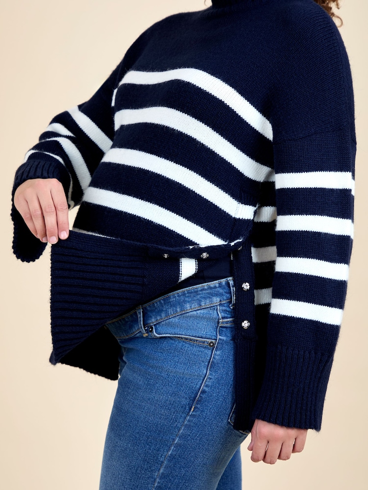 JoJo Maman Bébé Navy Ecru Stripe Striped Turtleneck Maternity And Nursing Jumper - Image 5 of 5