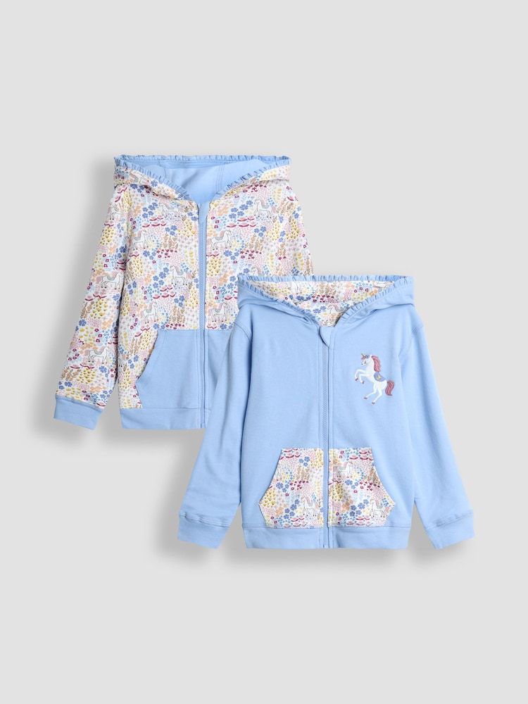 JoJo Maman Bébé Blue Light Appliqué Reversible Hoodie - Image 1 of 9