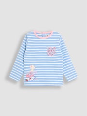 JoJo Maman Bébé Blue Light Appliqué Stripe Top - Image 1 of 3