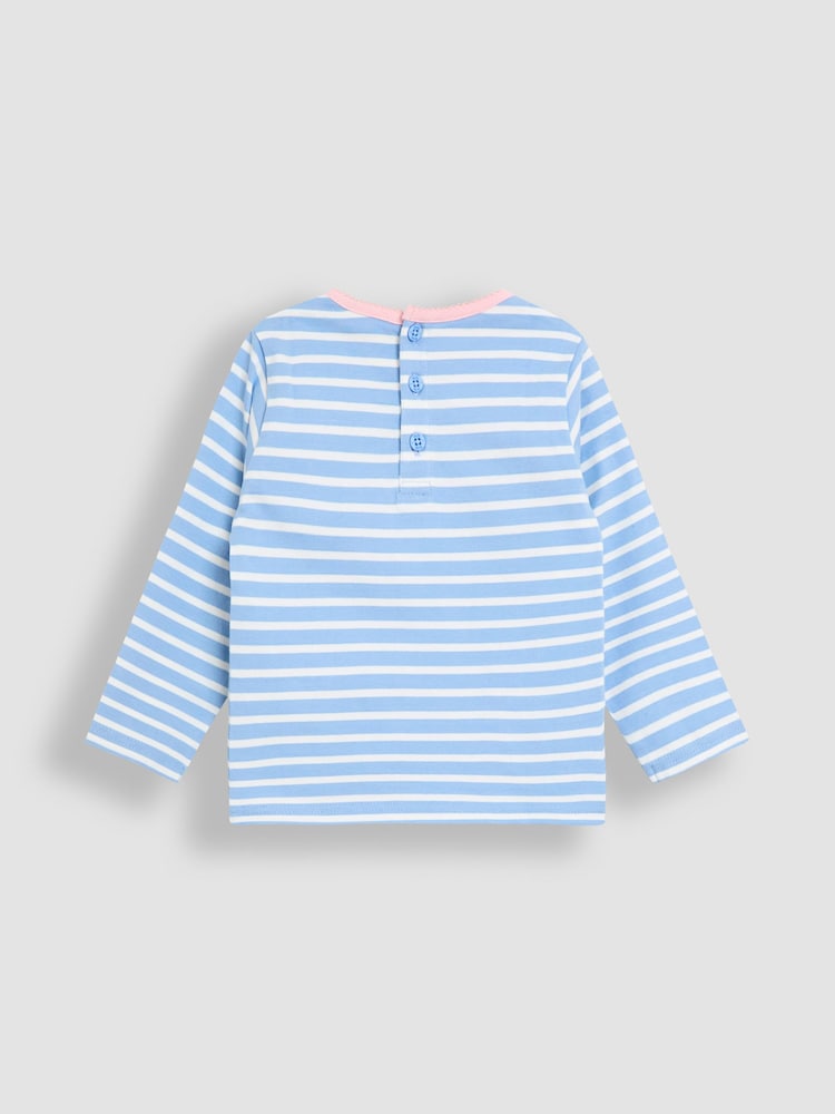 JoJo Maman Bébé Blue Light Appliqué Stripe Top - Image 2 of 3