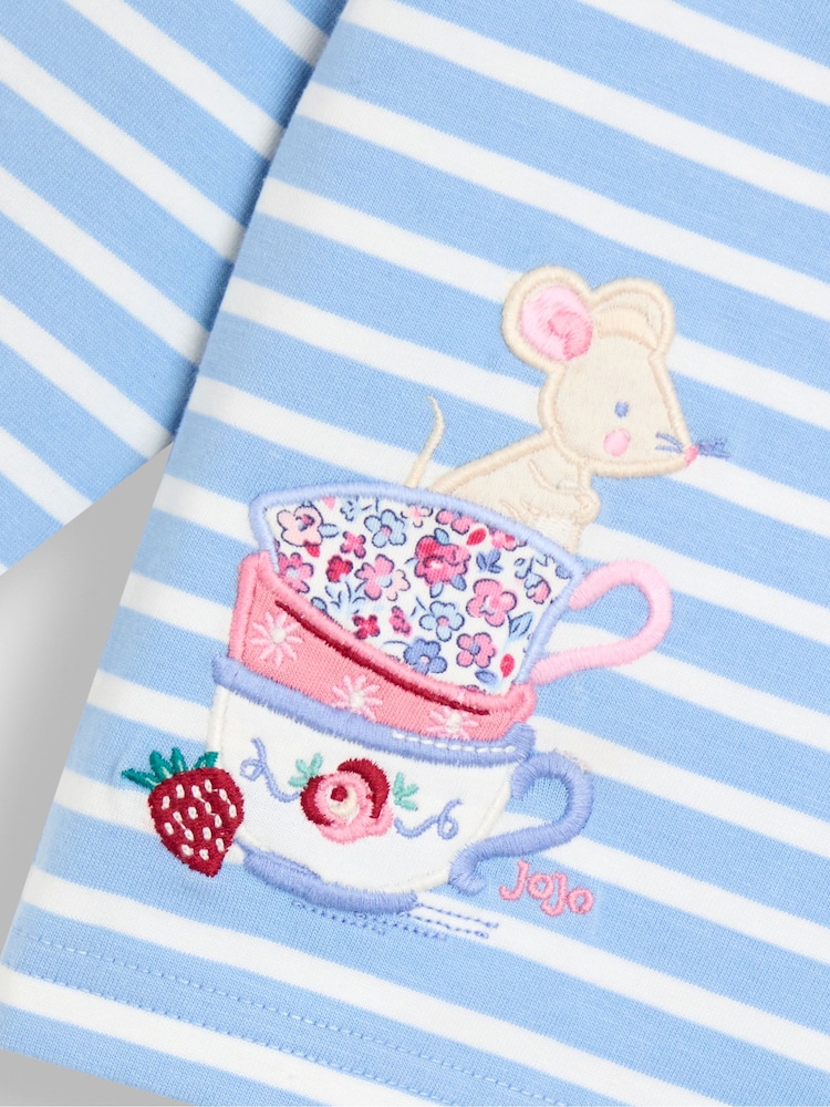 JoJo Maman Bébé Blue Light Appliqué Stripe Top - Image 3 of 3