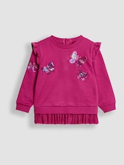 JoJo Maman Bébé Berry Purple Butterfly Appliqué Tulle Frill Sweatshirt - Image 1 of 5