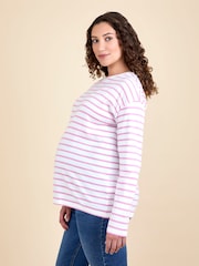 JoJo Maman Bébé Pink Stripe Long Sleeve Boyfriend Maternity T-Shirt - Image 2 of 4