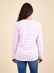 JoJo Maman Bébé Pink Stripe Long Sleeve Boyfriend Maternity T-Shirt - Image 3 of 4
