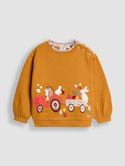 JoJo Maman Bébé Yellow Woodland Friends Applique Sweatshirt With Frill - Image 1 of 5