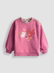 JoJo Maman Bébé Purple Woodland Friends Applique Sweatshirt With Frill - Image 1 of 3