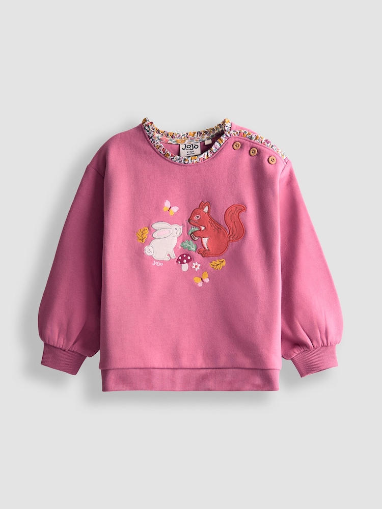 JoJo Maman Bébé Purple Woodland Friends Applique Sweatshirt With Frill - Image 1 of 3