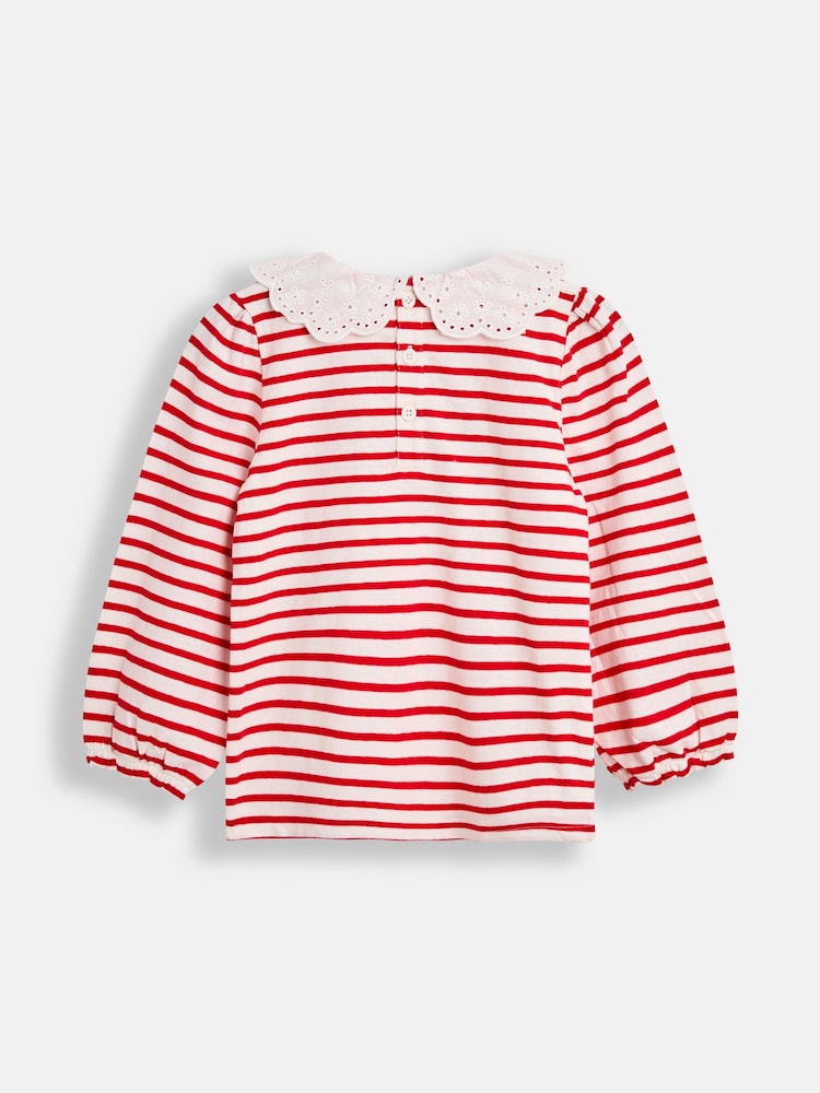 JoJo Maman Bébé Red Bow Appliqué Collar Stripe Top - Image 2 of 3 JoJo Maman Bébé Red Bow Appliqué Collar Stripe Top - Image 2 of 3