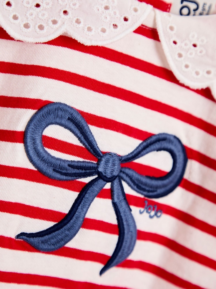 JoJo Maman Bébé Red Bow Appliqué Collar Stripe Top - Image 3 of 3 JoJo Maman Bébé Red Bow Appliqué Collar Stripe Top - Image 3 of 3