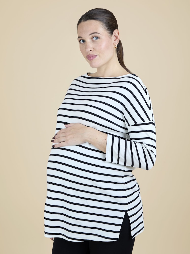 JoJo Maman Bébé Cream Stripe Tunic Maternity Top - Image 1 of 5 JoJo Maman Bébé Cream Stripe Tunic Maternity Top - Image 1 of 5