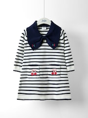 JoJo Maman Bébé Bow Collar Stripe Knitted Dress - Slika 1 iz 5