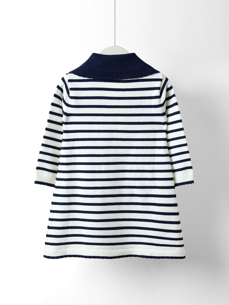 JoJo Maman Bébé Cream Stripe Bow Collar Stripe Knitted Dress - Image 2 of 5 JoJo Maman Bébé Cream Stripe Bow Collar Stripe Knitted Dress - Image 2 of 5