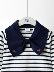 JoJo Maman Bébé Bow Collar Stripe Knitted Dress - Slika 3 iz 5