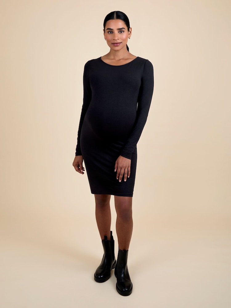 JoJo Maman Bébé Black Maternity Bodycon Mini Dress - Image 1 of 4 JoJo Maman Bébé Black Maternity Bodycon Mini Dress - Image 1 of 4