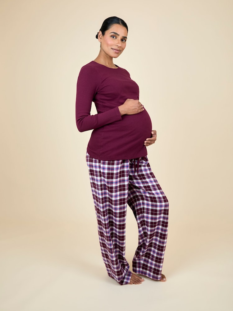 JoJo Maman Bébé Wine Maternity & Nursing Check Pyjama Set - Image 1 of 6 JoJo Maman Bébé Wine Maternity & Nursing Check Pyjama Set - Image 1 of 6