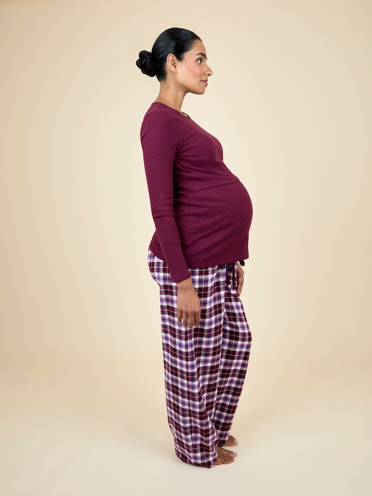 JoJo Maman Bébé Wine Maternity & Nursing Check Pyjama Set - Image 2 of 6 JoJo Maman Bébé Wine Maternity & Nursing Check Pyjama Set - Image 2 of 6