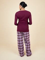 JoJo Maman Bébé Wine Maternity & Nursing Check Pyjama Set - Image 3 of 6