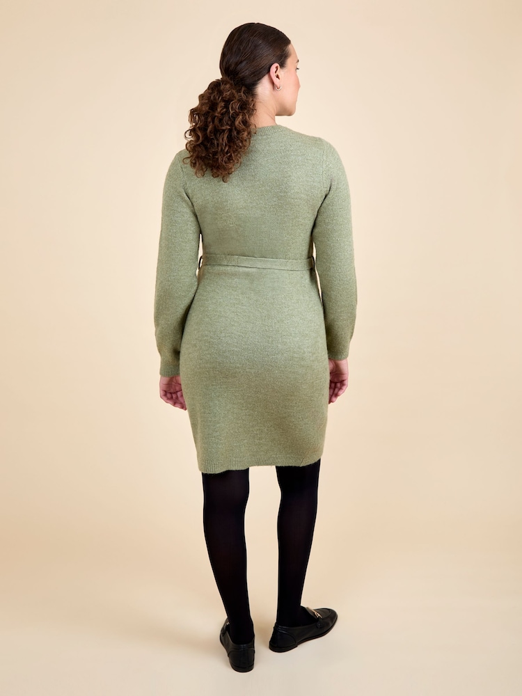 Womens JoJo Maman Bb Khaki Maternity Crew Neck Knitted Dress L (US 12-14)