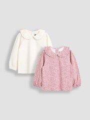 Pink - JoJo Maman Bébé 2-Pack Printed Collar Tops - Bild 1 von 7