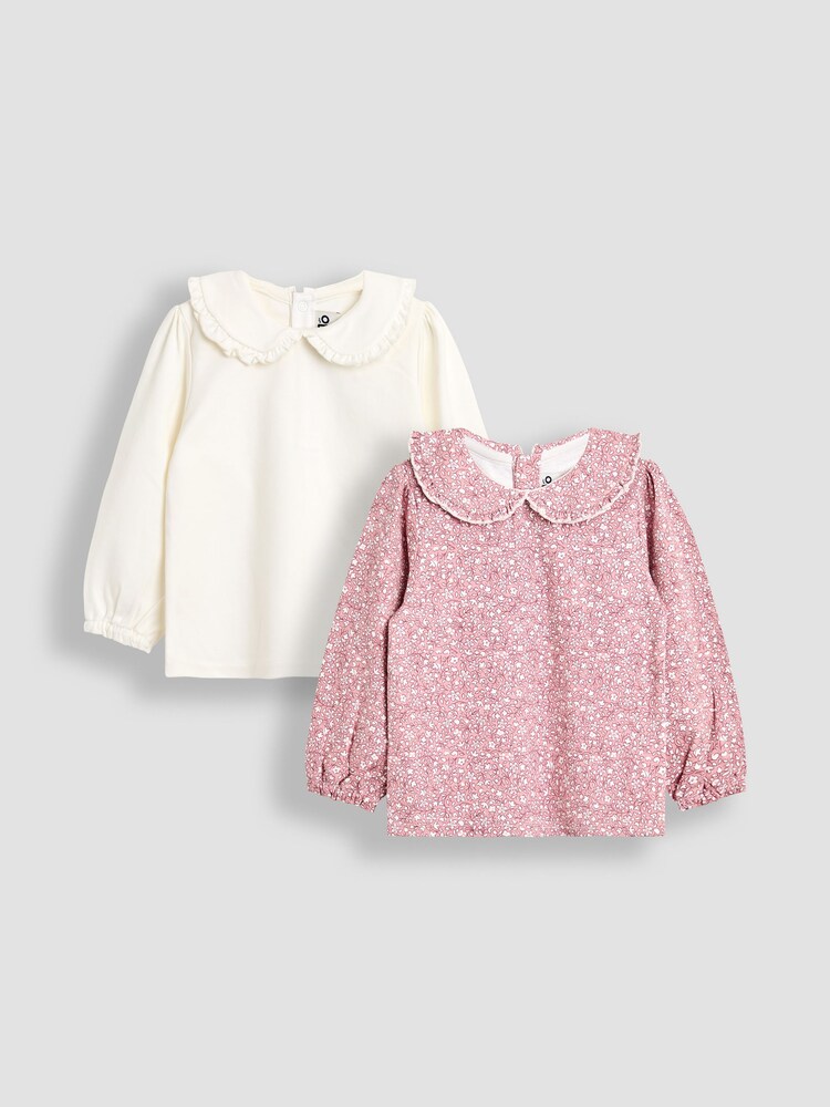 Pink - JoJo Maman Bébé 2-Pack Printed Collar Tops - Bild 1 von 7