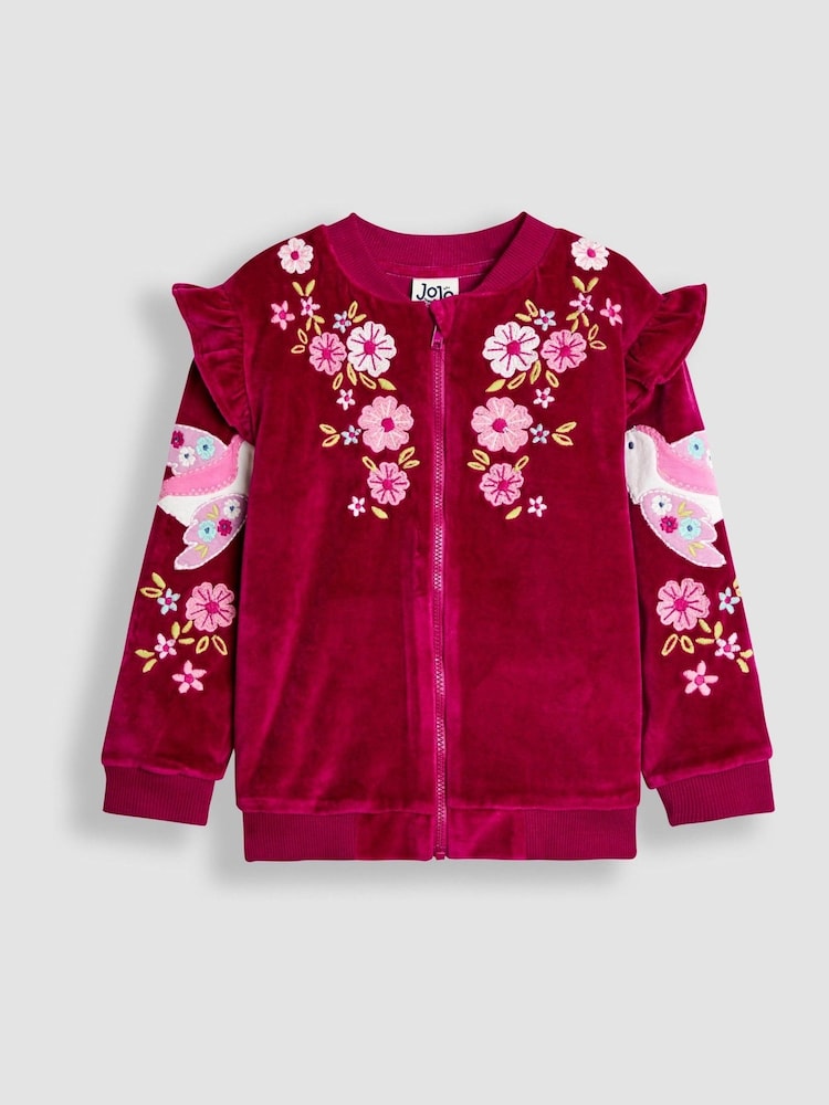 طائر بيري مورد - سترة Velour بتصميم مكشكش ومطرز من JoJo Maman Bébé - صورة 1 من 4 طائر بيري مورد - سترة Velour بتصميم مكشكش ومطرز من JoJo Maman Bébé - صورة 1 من 4