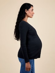JoJo Maman Bébé Black Wrap Maternity & Nursing Long Sleeve Ribbed Top - Image 2 of 5