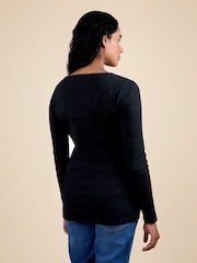 JoJo Maman Bébé Black Wrap Maternity & Nursing Long Sleeve Ribbed Top - Image 3 of 5
