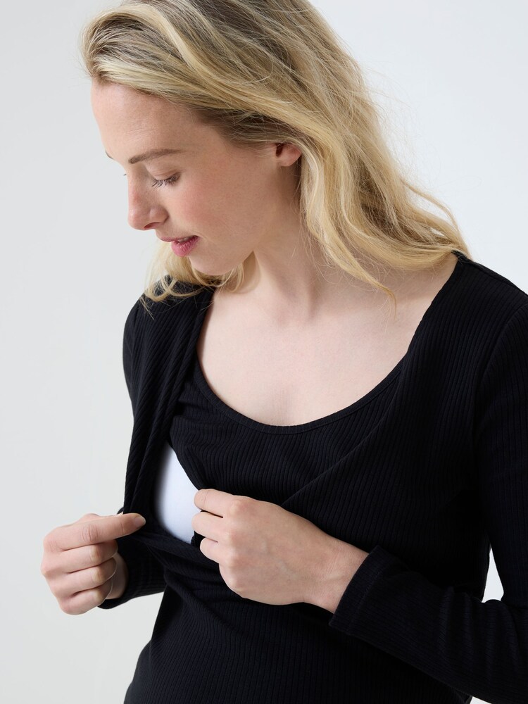 JoJo Maman Bébé Black Wrap Maternity & Nursing Long Sleeve Ribbed Top - Image 6 of 6