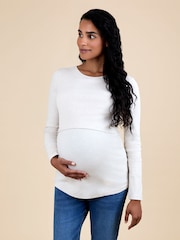 JoJo Maman Bébé Oatmeal 2-Pack Ribbed Maternity & Nursing Tops - Image 1 of 5