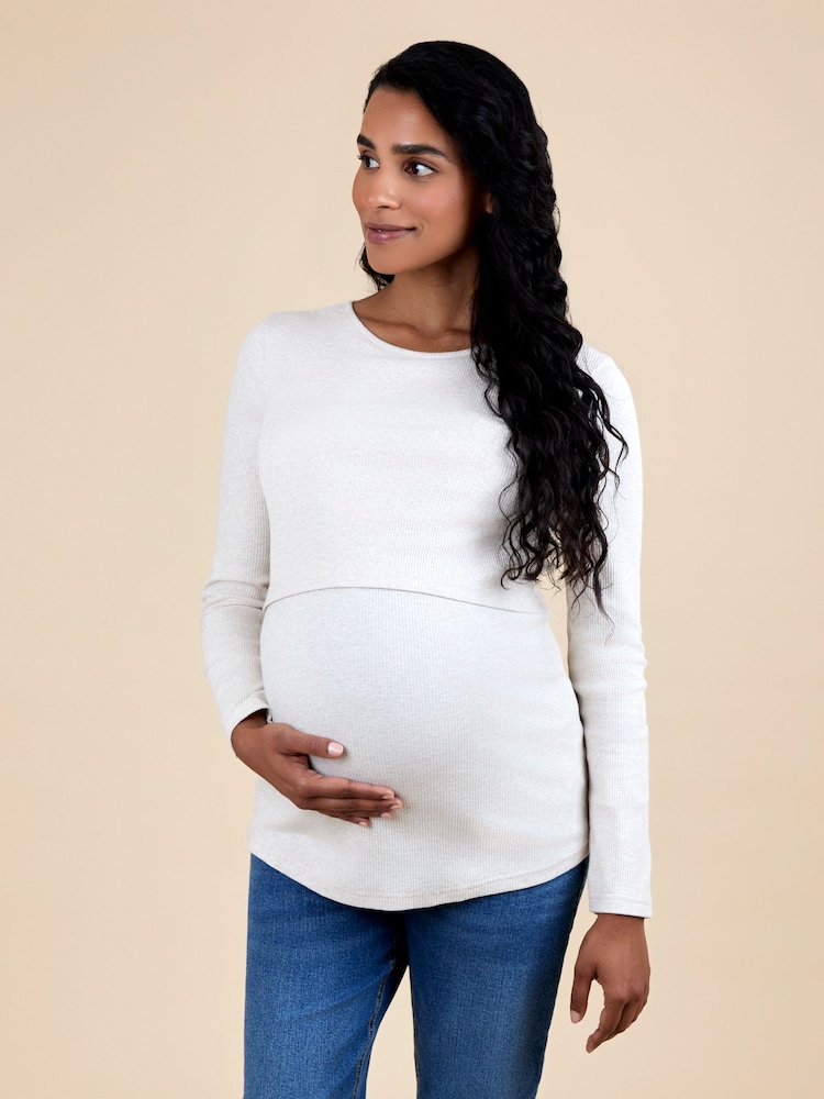 JoJo Maman Bébé Oatmeal 2-Pack Ribbed Maternity & Nursing Tops - Image 1 of 5 JoJo Maman Bébé Oatmeal 2-Pack Ribbed Maternity & Nursing Tops - Image 1 of 5
