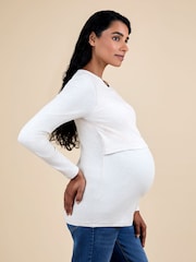 JoJo Maman Bébé Oatmeal 2-Pack Ribbed Maternity & Nursing Tops - Image 2 of 5
