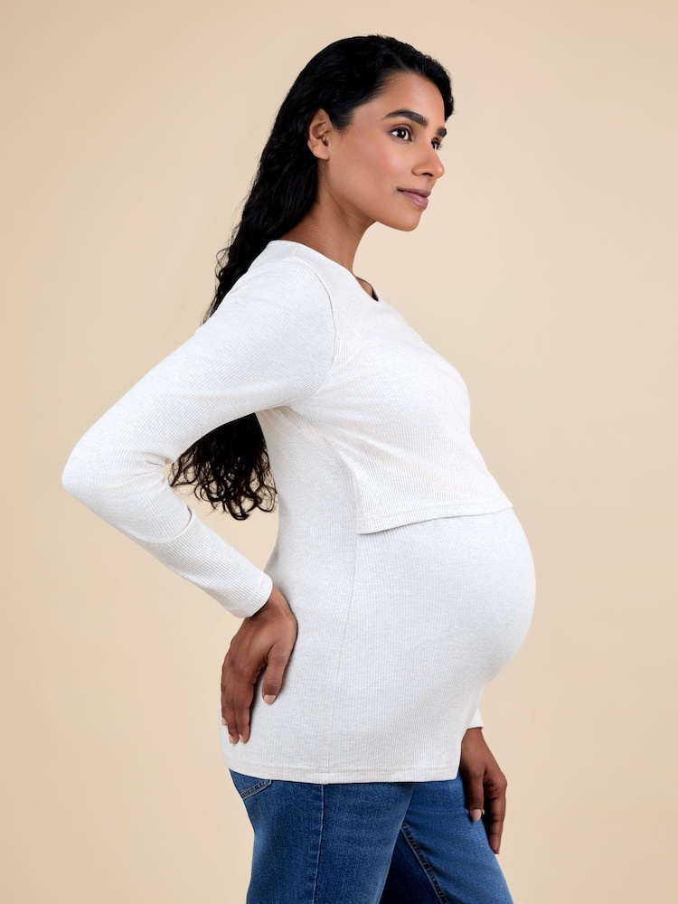 JoJo Maman Bébé Oatmeal 2-Pack Ribbed Maternity & Nursing Tops - Image 2 of 5 JoJo Maman Bébé Oatmeal 2-Pack Ribbed Maternity & Nursing Tops - Image 2 of 5