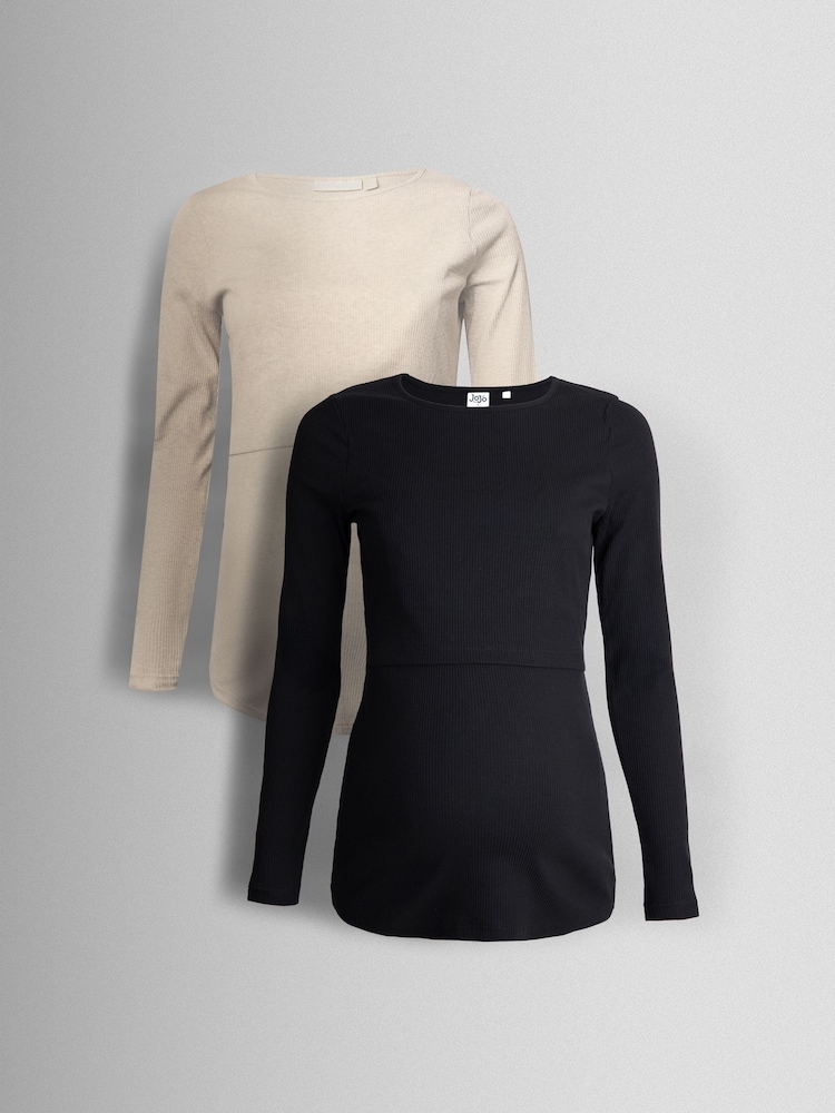 JoJo Maman Bébé Oatmeal 2-Pack Ribbed Maternity & Nursing Top - Image 9 of 9