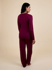 JoJo Maman Bébé Wine Lace Insert Maternity Pyjamas Set - Image 6 of 8