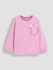 JoJo Maman Bébé Pink Drop Shoulder Stripe Top - Image 1 of 3