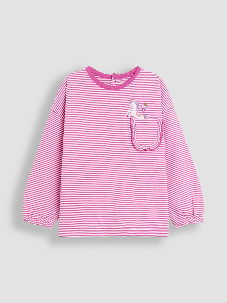 JoJo Maman Bébé Pink Drop Shoulder Stripe Top - Image 1 of 3