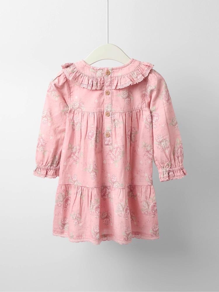 JoJo Maman Bébé Rose Pink Pretty Frill Collar Dress - Image 4 of 4