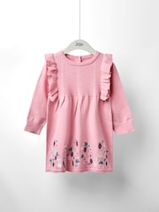JoJo Maman Bébé Pink Embroidered Frill Knitted Dress - Image 1 of 4