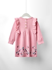 JoJo Maman Bébé Pink Embroidered Frill Knitted Dress - Image 2 of 4