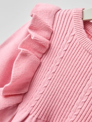 JoJo Maman Bébé Pink Embroidered Frill Knitted Dress - Image 3 of 4