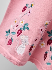 JoJo Maman Bébé Pink Embroidered Frill Knitted Dress - Image 4 of 4