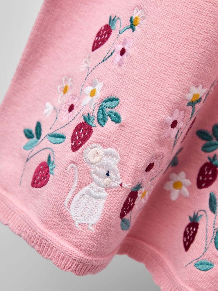 JoJo Maman Bébé Pink Embroidered Frill Knitted Dress - Image 4 of 4