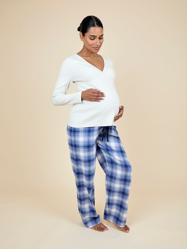 JoJo Maman Bébé Oatmeal Maternity Check Pyjama Set - Image 1 of 6 JoJo Maman Bébé Oatmeal Maternity Check Pyjama Set - Image 1 of 6